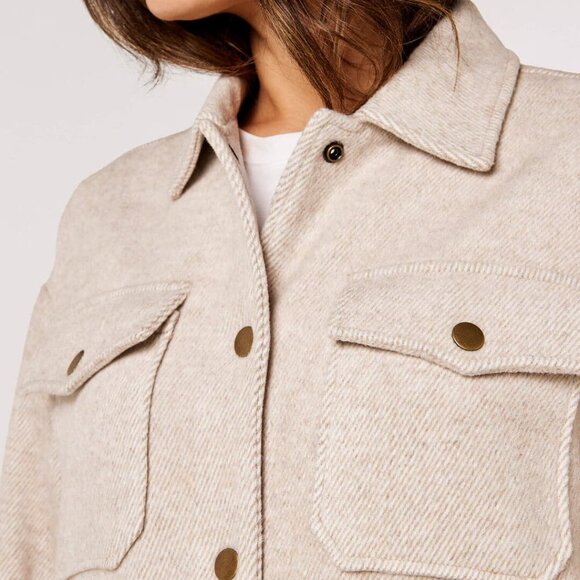 NWT - Apricot Herringbone Cream/Tan Twill Shacket - Picture 2 of 5